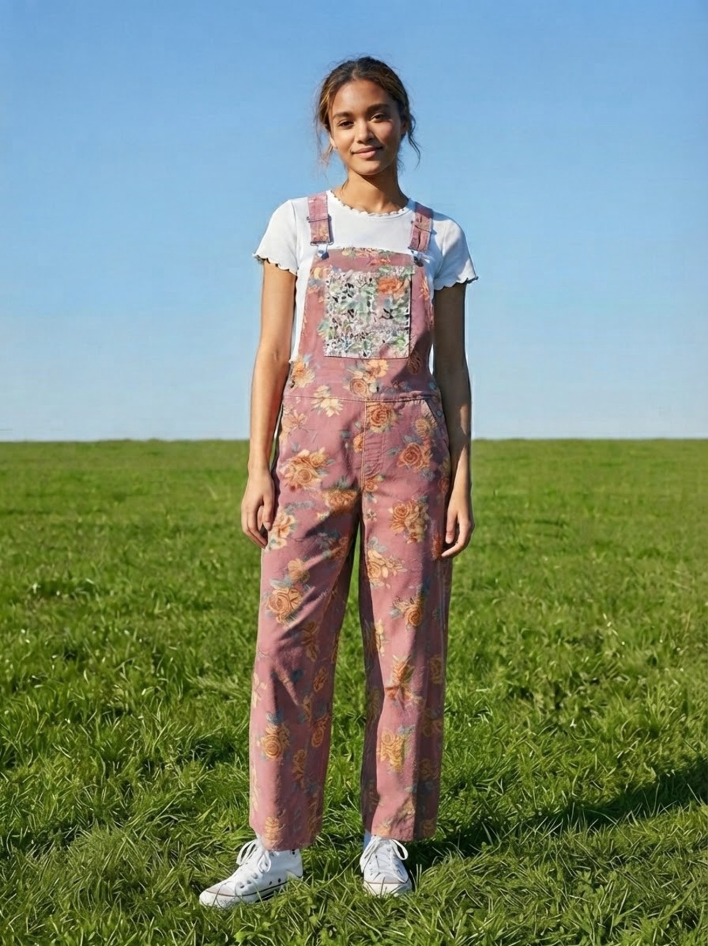 Mittoshop Boho Cottagecore Floral Denim Overalls NWT Size Large